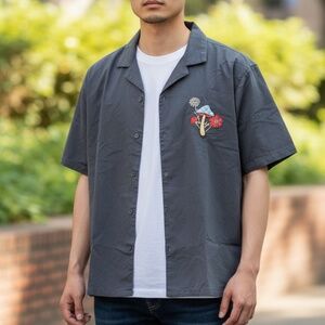 NWT Men's Mushroom Cotton Camp Shirt Embroidered Medium